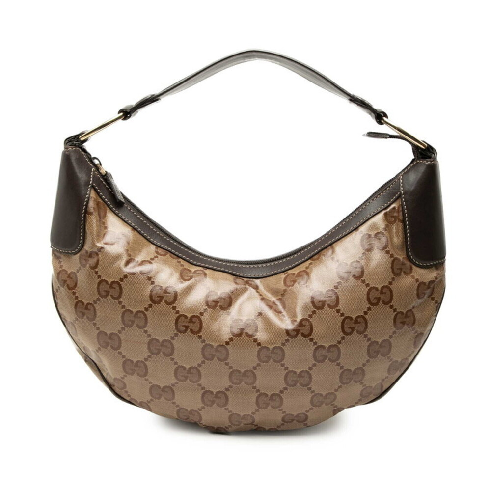 Gucci GG Crystal One-Shoulder Bag Handbag 257297 Beige Brown Leather Women's ...